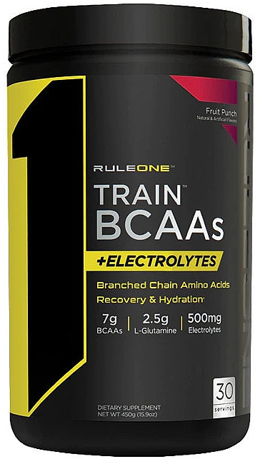 Kompleks aminokwasów - Rule One Train BCAAs +Electrolytes Fruit Punch — Zdjęcie N1