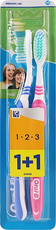 Zestaw szczoteczek do zębów - Oral-B 1 2 3 Natural Fresh 40 Medium 1 + 1 — Zdjęcie N1