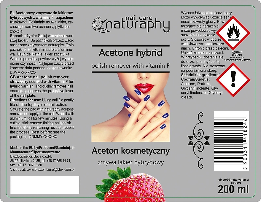 Aceton kosmetyczny z witaminą F Truskawka - Naturaphy — Zdjęcie N2