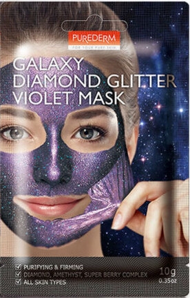 Fioletowa brokatowa maska do twarzy - Purederm Galaxy Diamond Glitter Violet Mask — Zdjęcie N1