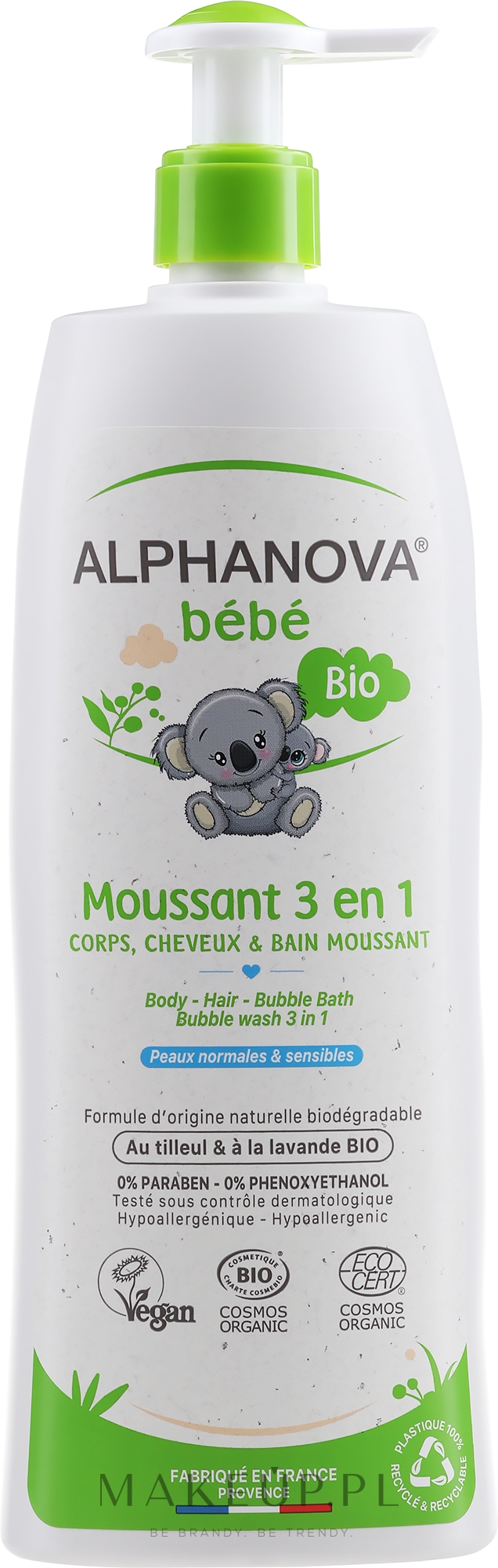 Organiczny płyn do kąpieli 3 w 1 dla dzieci - Alphanova Bébé Bubble Wash 3 in 1 — Zdjęcie 500 ml