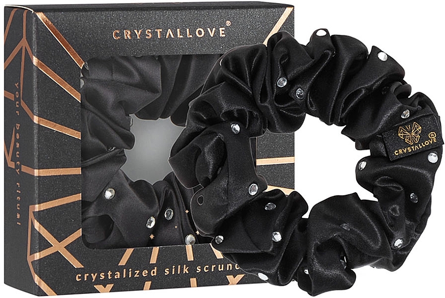 Jedwabna gumka do włosów z kryształkami, czarny - Crystallove Crystalized Silk Scrunchie Black — Zdjęcie N3