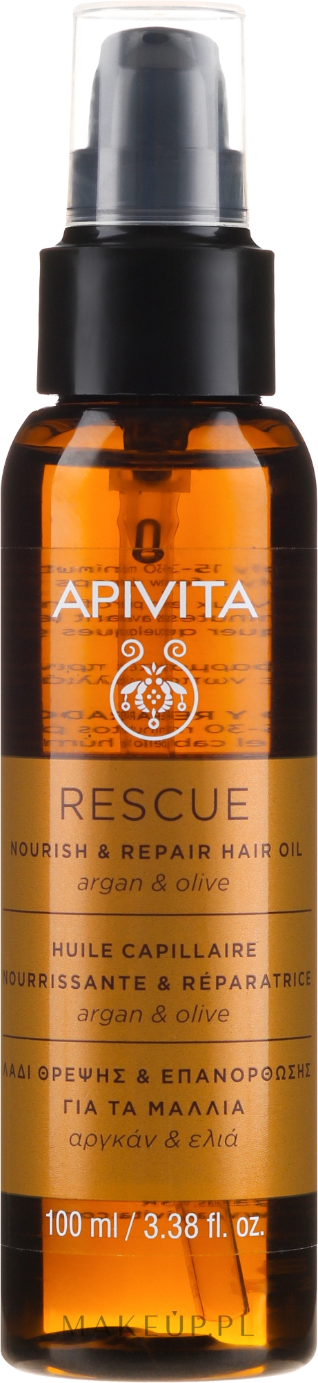 Olejek regenerujący i odżywiający włosy z olejem arganowym i oliwkami - Apivita Rescue Hair Oil With Argan Oil & Olive — Zdjęcie 100 ml