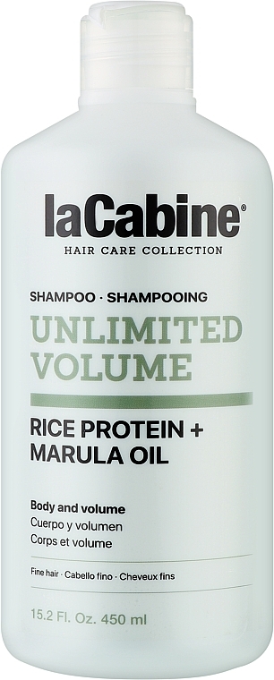 Szampon zwiększający objętość z proteinami ryżowymi i olejkiem marula - La Cabine Unlimited Volume Shampoo Rice Protein + Marula Oil  — Zdjęcie N1