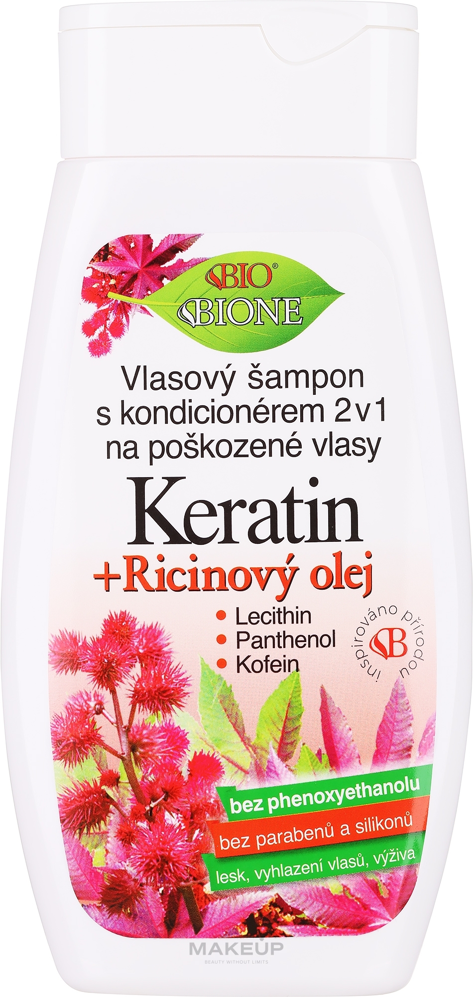 Regenerujący szampon z odżywką 2 w 1 - Bione Cosmetics Keratin + Ricinovy Oil — Zdjęcie 260 ml