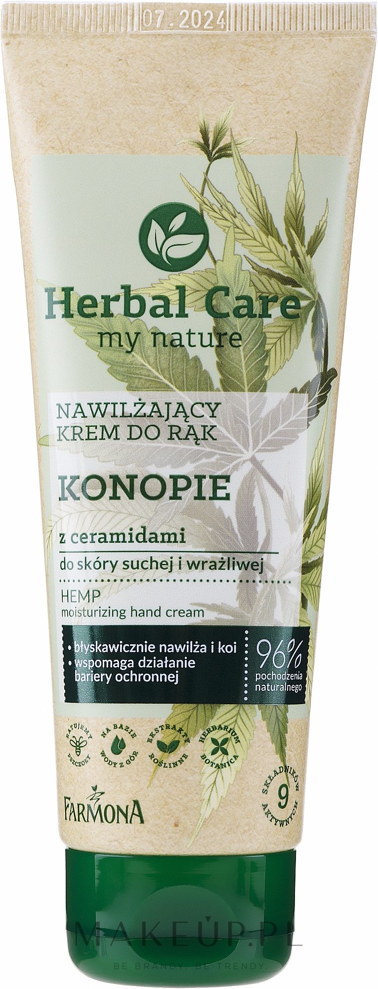 Nawilżający krem do rąk Konopie - Farmona Herbal Care Moisturising Hand Cream with Hemp Oil and Ceramides — Zdjęcie 100 ml
