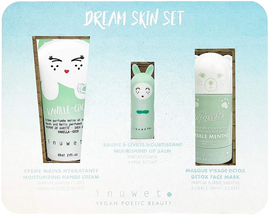 Zestaw - Inuwet Dream Skin Set (lip/balm/3.5g+h/cr/60ml+f/mask/30ml) — Zdjęcie N1