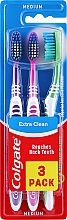 Szczoteczki do zębów, średnia twardość, zielona + fioletowa + różowa - Colgate Extra Clean Medium — Zdjęcie N1