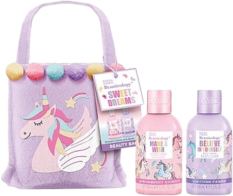 Zestaw - Baylis & Harding Beauticology Candy Unicorn Beauty Bag Gift Set (sh/cr/100ml + sh/gel/100ml + bag/1pc) — Zdjęcie N1