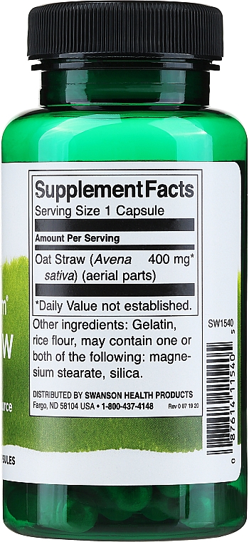 Suplement diety Owies zwyczajny, 400 mg - Swanson Full Spectrum Oat Straw — Zdjęcie N3