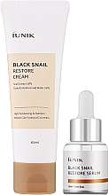 PRZECENA! Zestaw do twarzy z ekstraktem ze śluzu czarnego ślimaka - iUNIK Black Snail Restore Edition Set (cr/60ml + serum/15ml) * — Zdjęcie N2