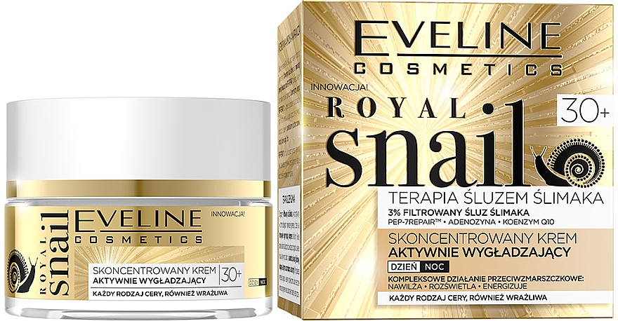 Skoncentrowany krem aktywnie wygładzający na dzień i na noc 30+ - Eveline Cosmetics Royal Snail