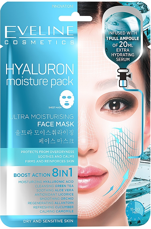 Maska płachtowa z kwasem hialuronowym 8w1 - Eveline Cosmetics