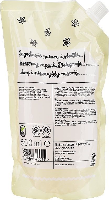 Cynamonowo-waniliowe mydło w płynie - Yope Vanilla Natural Liquid Soap 98% (doypack) — Zdjęcie N2