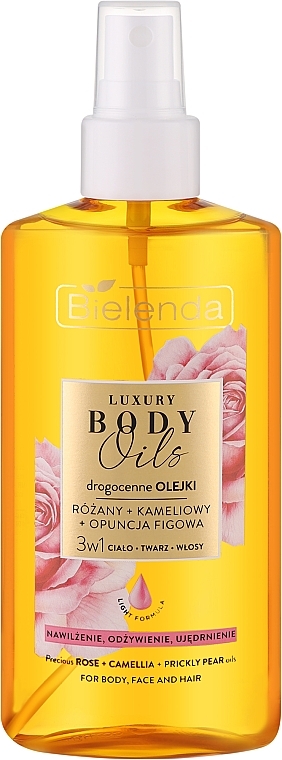 Wielofunkcyjny olejek 3w1 z cennymi olejkami z róży, kamelii i opuncji do pielęgnacji ciała, twarzy i włosów - Bielenda Luxury Body Oils — Zdjęcie N1