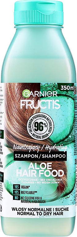 Nawilżający szampon do włosów normalnych i suchych - Garnier Fructis Aloe Hair Food Shampoo 96% — фото N1