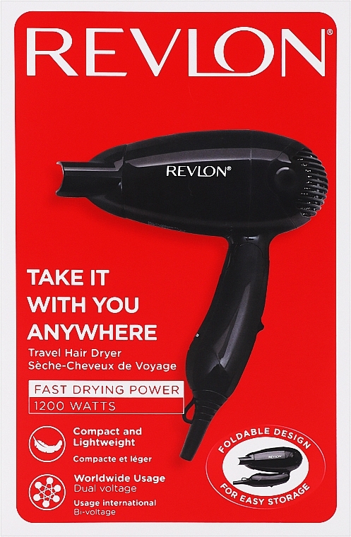 Podróżna suszarka do włosów, czarna - Revlon Travel Hair Dryer RVDR5305E Black — Zdjęcie N2