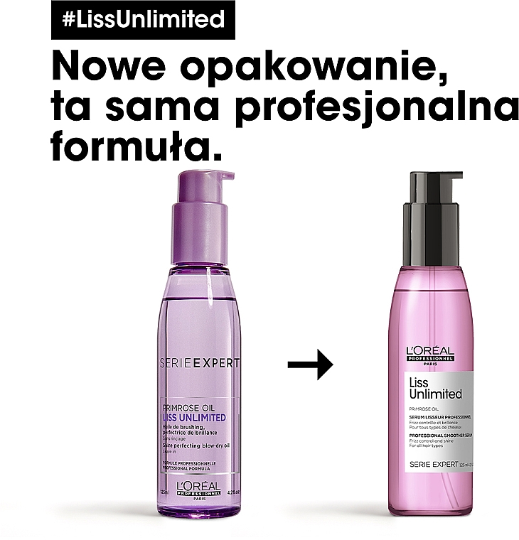 Nabłyszczający olejek wygładzający do włosów z olejem wiesiołkowym - L'Oréal Professionnel Liss Unlimited Blow-Dry Oil New — Zdjęcie N4