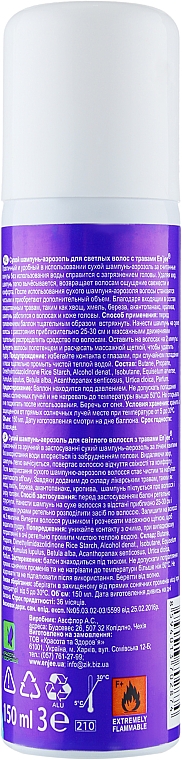 Szampon-aerozol suchy, do włosów blond z ziołami - EnJee Dry Shampoo — Zdjęcie N2