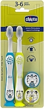 Kup Zestaw szczoteczek do zębów z przyssawką, 3-6 lat, niebieska-żółta - Chicco Milk Teeth (toothbrush/2pcs) 