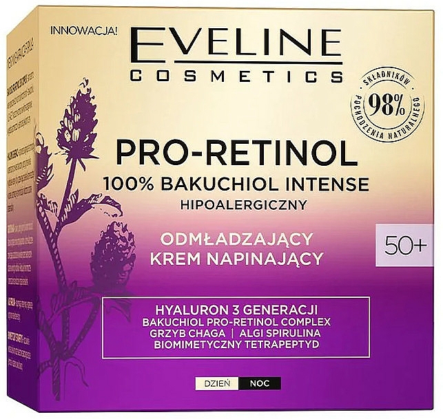 Przeciwzmarszczkowy krem napinający 50+ - Eveline Cosmetics Pro-Retinol 100% Bakuchiol Rejuvenating Cream — Zdjęcie N1