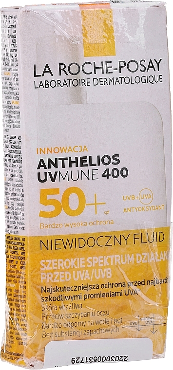 PRZECENA! Lekki bezzapachowy fluid przeciwsłoneczny, wysoki poziom ochrony przed UVB i bardzo długimi promieniami UVA SPF 50+ - La Roche-Posay Anthelios UVmune 400 Invisible Fluid SPF50+ Fragrance Free * — Zdjęcie N2