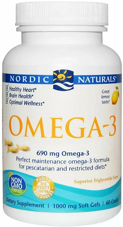 Suplement diety o smaku cytrynowym Omega 3 - Nordic Naturals Omega-3 Lemon Soft Gels — Zdjęcie N1
