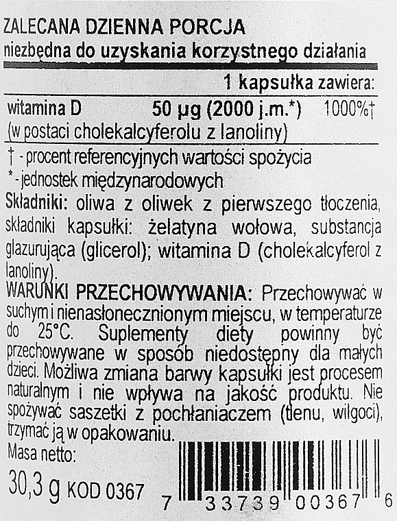 Kapsułki żelatynowe Witamina D3 - Now Foods Vitamin D3 2000 IU — Zdjęcie N3