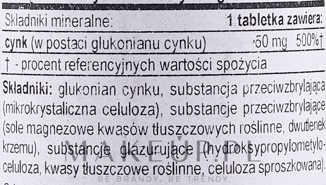 Now Foods Zinc 50mg Tabletki wegetariańskie z glukonianem cynku 50 mg