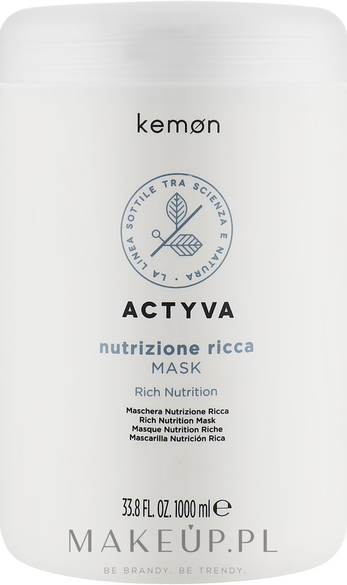 Intensywnie nawilżająca maska - Kemon Actyva Nutrizione Ricca Mask — Zdjęcie 1000 ml