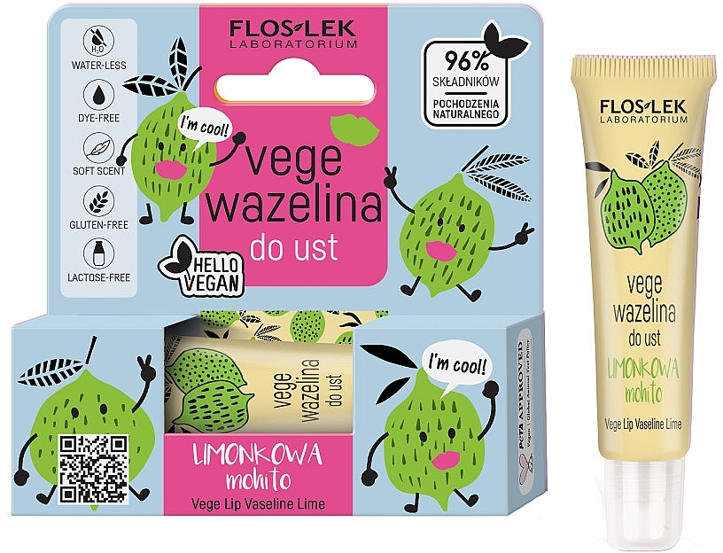 PRZECENA! Wegańska wazelina do ust Limonkowa - Floslek Vege Lip Vaseline Mohito * — Zdjęcie N1