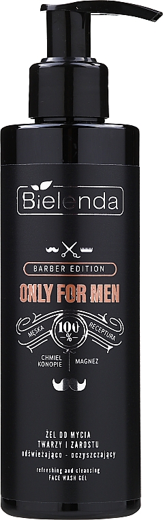 Odświeżająco-oczyszczający żel do mycia twarzy i zarostu - Bielenda Only For Men Barber Edition Refreshing And Cleansing Face Wash Gel — Zdjęcie N1
