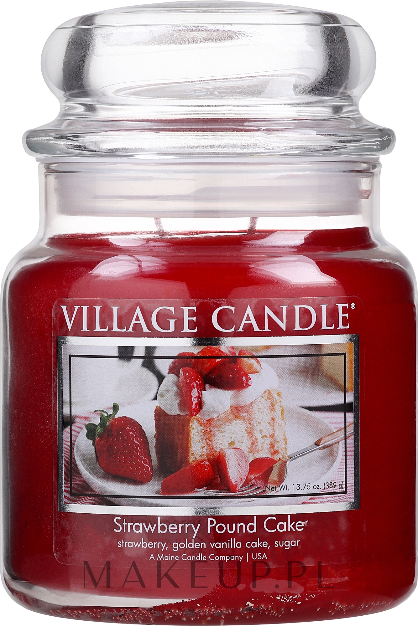 Świeca zapachowa w słoiku Truskawkowe Ciasto - Village Candle Strawberry Pound Cake — Zdjęcie 389 g