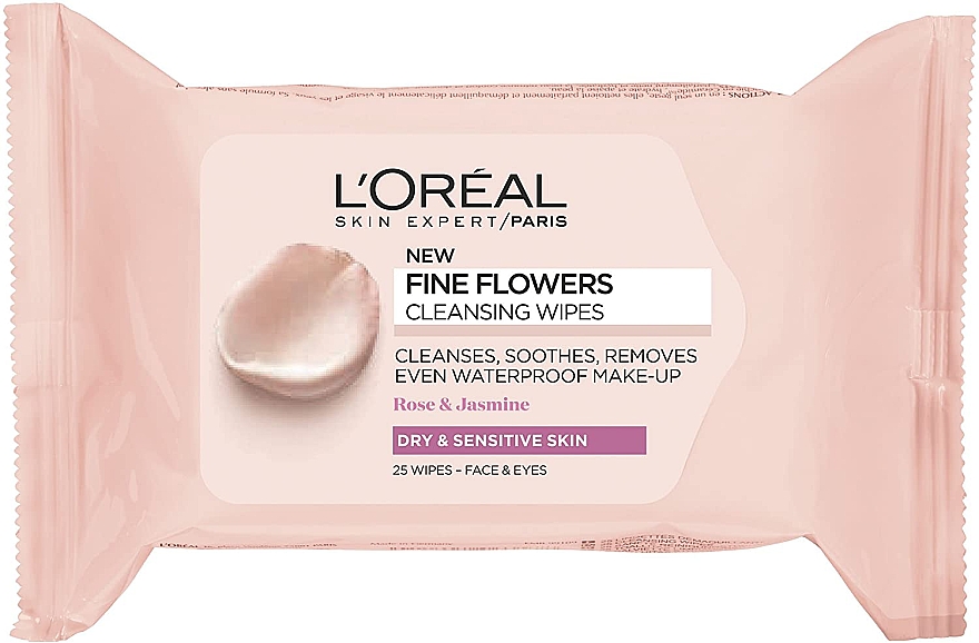 Chusteczki do demakijażu - L'Oreal Paris Skin Expert Fine Flowers Cleansing Wipes Dry & Sensitive Skin