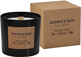 Świeca zapachowa z drewnianym knotem, w okrągłym szkle - Bispol Fragrance Candle Cedarwood & Vanilla — Zdjęcie N1
