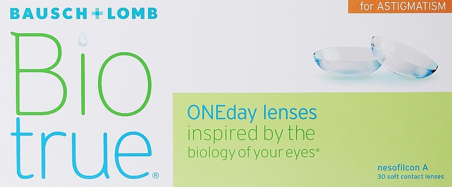 PRZECENA! Soczewki jednodniowe do korekcji astygmatyzmu, SPH +2,75, CYL -1,25, AX 070, 30 szt. - Bausch & Lomb Biotrue® ONEday for Astigmatism * — Zdjęcie N1