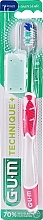 Szczoteczka do zębów Technique+, średnio twarda, różowa - G.U.M Medium Compact Toothbrush — Zdjęcie N1