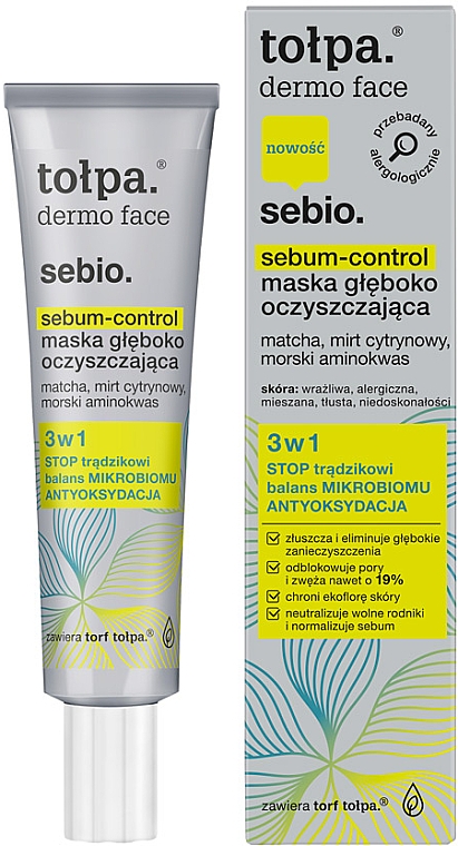 Głęboko oczyszczająca maska do twarzy - Tołpa Dermo Face Sebum-Control Deep Cleansing Mask — Zdjęcie N1