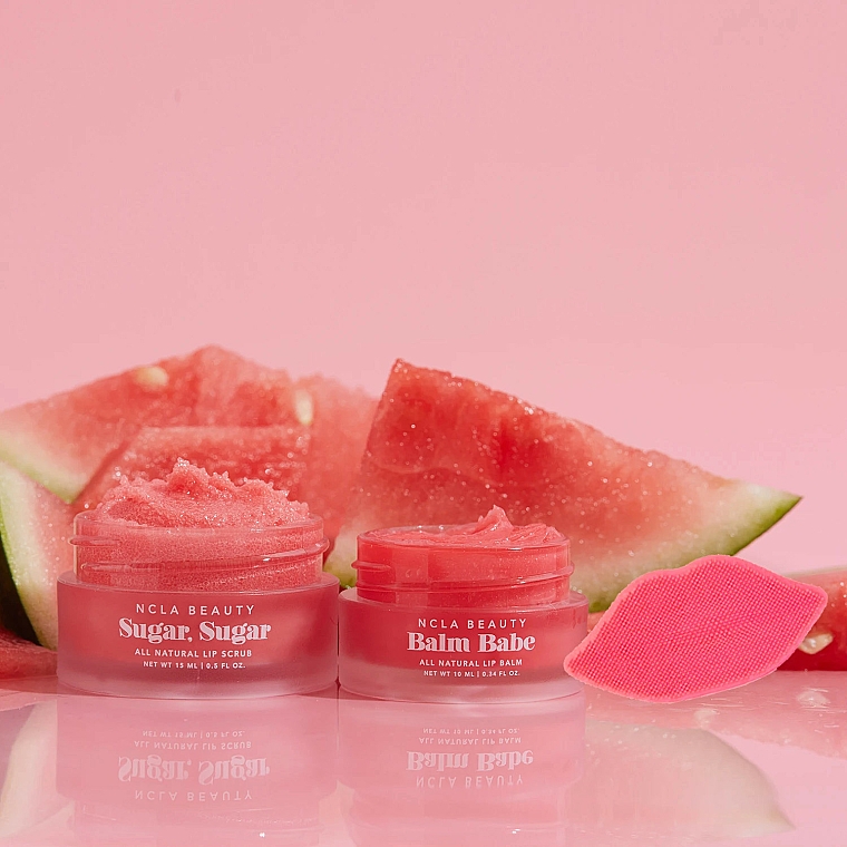 Zestaw do pielęgnacji ust Arbuz - NCLA Beauty Watermelon Lip Care (l/balm/10ml + l/scrub/15ml + scrubber) — Zdjęcie N3