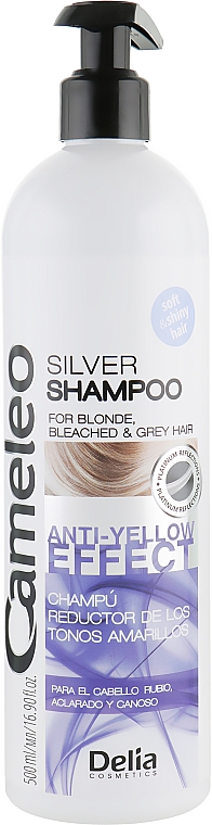 Srebrny szampon do włosów blond, rozjaśnianych i siwych Bez żółtego efektu - Delia Cameleo Silver Shampoo Anti-yellow Effect