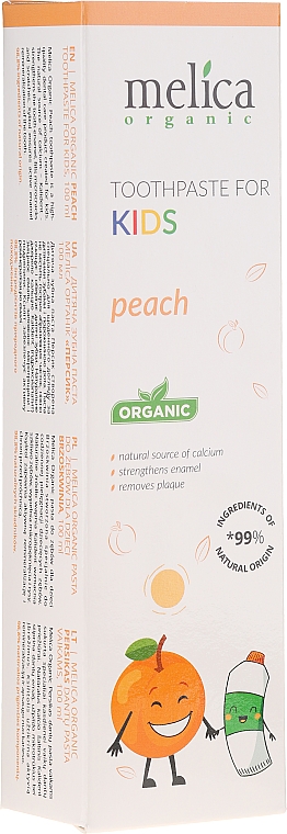 Brzoskwiniowa pasta do zębów dla dzieci - Melica Organic Toothpaste For Kids Peach — Zdjęcie N1