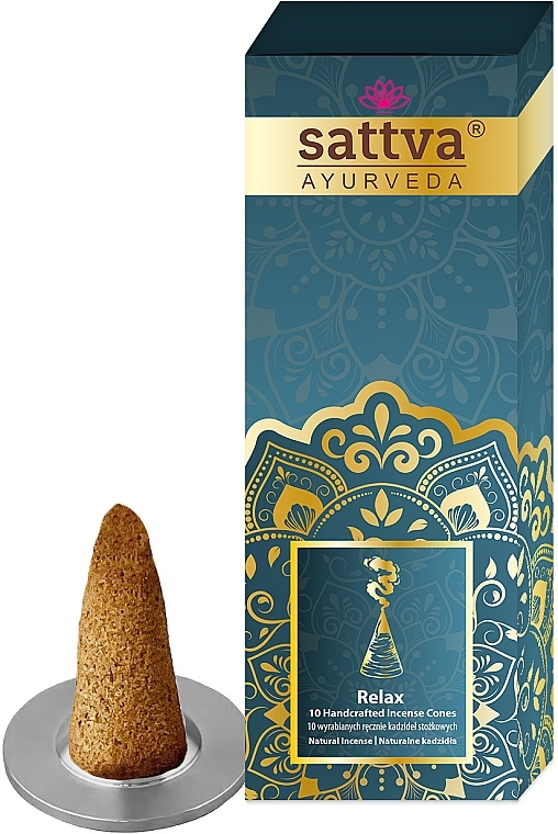 Naturalne aromatyczne kadzidło stożkowe - Sattva Ayurveda Relax Incense Cones — Zdjęcie N1