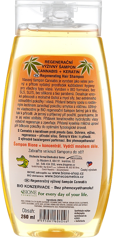Odżywczy szampon regenerujący do włosów z ekstraktem z konopi - Bione Cosmetics Cannabis Regenerating And Healing Shampoo — Zdjęcie N3