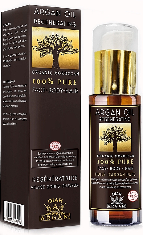 Olejek arganowy do ciała, twarzy i włosów - Diar Argan Regenerating Argan Face Body Hair Oil — Zdjęcie N1