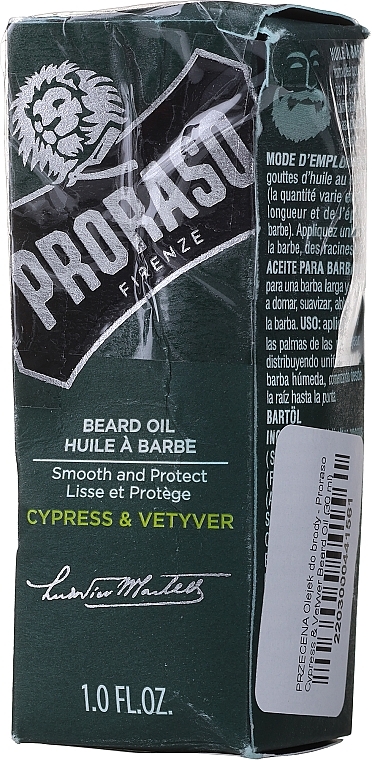 PRZECENA! Olejek do brody - Proraso Cypress & Vetyver Beard Oil * — Zdjęcie N2