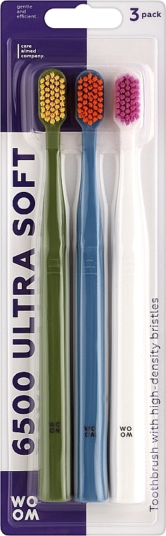 Zestaw szczoteczek do zębów, ultramiękkie, zielona, niebieska, biała - Woom 6500 Ultra Soft Toothbrush — Zdjęcie N1