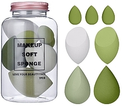 Zestaw gąbek do makijażu w słoiku, 7 szt. - Ecarla Makeup Soft Sponge Avocado Green — Zdjęcie N1