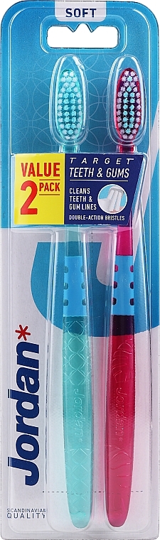 Miękkie szczoteczki do zębów, rózowa + zielona - Jordan Target Teeth & Gums Soft — Zdjęcie N2