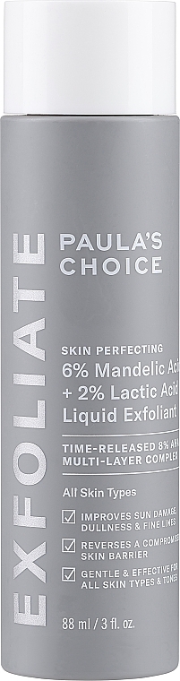 Eksfoliant do twarzy z 6% kwasem migdałowym i 2% kwasem mlekowym - Paula's Choice Skin Perfecting 6% Mandelic + 2% Lactic Acid AHA Liquid Exfoliant — Zdjęcie N1