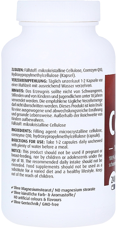 Suplement diety Koenzym Q10, 100 mg - ZeinPharma Coenzyme Q10 Capsules 100 mg — Zdjęcie N3